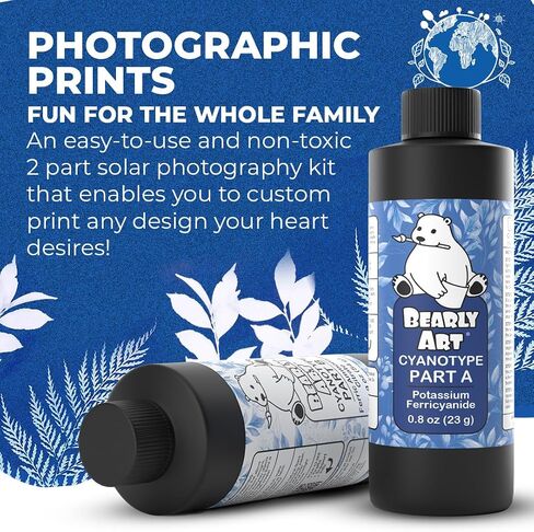 Bearly Art Cyanotype Kit - Sun - Solar Print Set for Photographic Printing on Paper and Fabric - 2 Part Sensitizer - Archival - Creates 64 8" x10 Prints on Cyanotype Paper and 50 on Fabric in Kuwait