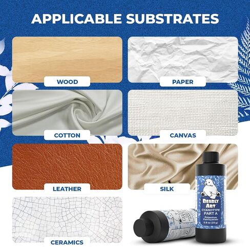 Bearly Art Cyanotype Kit - Sun - Solar Print Set for Photographic Printing on Paper and Fabric - 2 Part Sensitizer - Archival - Creates 64 8" x10 Prints on Cyanotype Paper and 50 on Fabric in Kuwait