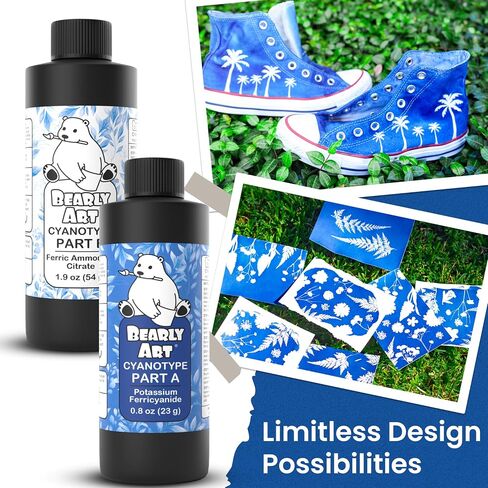 Bearly Art Cyanotype Kit - Sun - Solar Print Set for Photographic Printing on Paper and Fabric - 2 Part Sensitizer - Archival - Creates 64 8" x10 Prints on Cyanotype Paper and 50 on Fabric in Kuwait