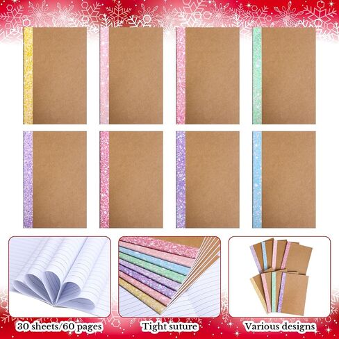 80 Pcs Composition Notebooks Bulk A5 Kraft Cover Lined Journals with Glitter Spines Small Travel Journal Notebook for Student School Office Supplies, 5.5 x 8.3 Inch, 60 Pages, 30 Sheets in Saudi Arabia