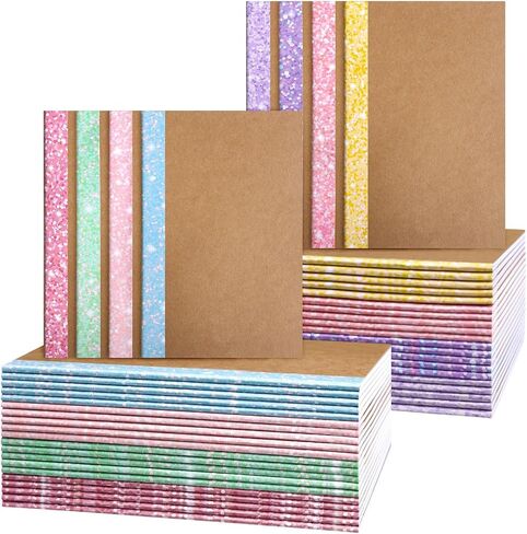 80 Pcs Composition Notebooks Bulk A5 Kraft Cover Lined Journals with Glitter Spines Small Travel Journal Notebook for Student School Office Supplies, 5.5 x 8.3 Inch, 60 Pages, 30 Sheets in Saudi Arabia