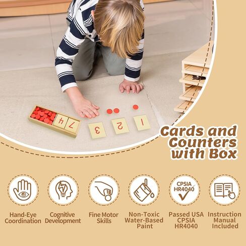 Montessori Wooden Math Counters with Number Cards & Chips 1-10 for Kids 3+ Years Old, Montessori Cards & Counters with Storage Box for Toddlers Math Learning, Preschool Math Toys for Classroom in Saudi Arabia