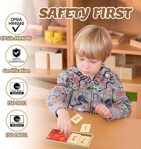 Montessori Wooden Math Counters with Number Cards & Chips 1-10 for Kids 3+ Years Old, Montessori Cards & Counters with Storage Box for Toddlers Math Learning, Preschool Math Toys for Classroom in Saudi Arabia