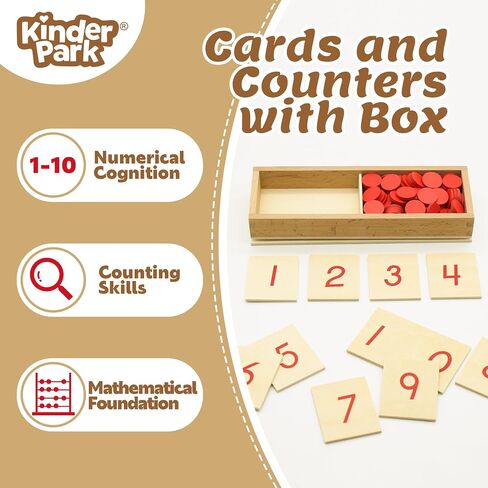 Montessori Wooden Math Counters with Number Cards & Chips 1-10 for Kids 3+ Years Old, Montessori Cards & Counters with Storage Box for Toddlers Math Learning, Preschool Math Toys for Classroom in Saudi Arabia