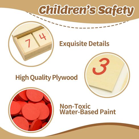 Montessori Wooden Math Counters with Number Cards & Chips 1-10 for Kids 3+ Years Old, Montessori Cards & Counters with Storage Box for Toddlers Math Learning, Preschool Math Toys for Classroom in Saudi Arabia