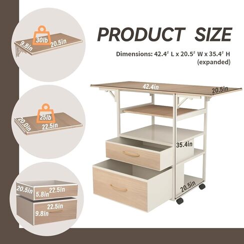 Movable Heat Press Table with Storage Drawers - Locking Wheels, Foldable Heat Press Stand with Pull-Out Tray for Home Business, Custom T-Shirt Design (White) in Kuwait