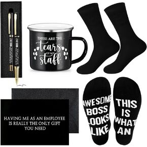 ReliThick 6 Pcs Funny Boss Gift for Men Included 12 oz Tears of My Staff Enamel Mug Socks Ballpoint Pen with Pen Box Card Envelope Boss's Day Birthday Retirement Gift for Bosses Leader Manager (Brown) in Kuwait