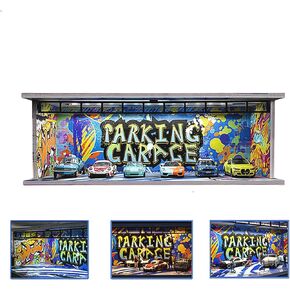 1/64 Diorama Car Garage Model,Fits for Hot Wheel Diecast Model Car,Tri-Color Dimmable LED Lighting Car Parking Lot Storage Model,with Acrylic Dust Door(L004-Fantasy Garage) in Saudi Arabia