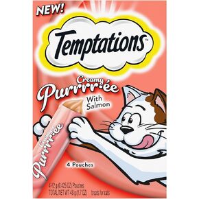 Temptations Creamy Puree with Salmon Lickable, Squeezable Cat Treats, 0.42oz Pouches, 4 Count (Pack of 1) in Kuwait