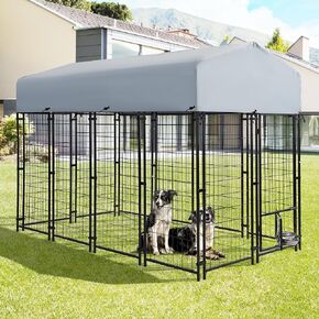 Outdoor Heavy Duty Large Dog Kennel Playpen - 8x4x6 Ft Welded Wire Steel Dog Run Enclosure Crate Cage with UV-Resistant Roof and Secure Lock for Chicken, Rabbit, Fox in Yard Patio Lawn in Saudi Arabia