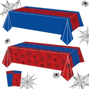 2PCS Spider Party Tablecloth Web Decorations Table Cover Red and Blue Rectangular Tablecover for Baby Shower Kids Boys Birthday Supplies 2 Guests in Saudi Arabia