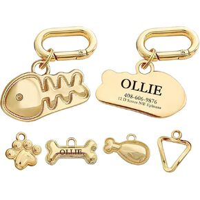 Personalized Dog ID Tag, Gold & Silver 3D Bone Shape, Double-Sided Engraved Name and Contact Information, Collar Charm (Bone) in Kuwait