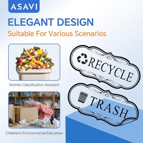Trash & Recycle Stickers – 2-Pack Self-Adhesive Vinyl Labels, Waterproof & Durable (Transparent Background with Black Text, Medium 6.3 x 2.7 inches) in Saudi Arabia