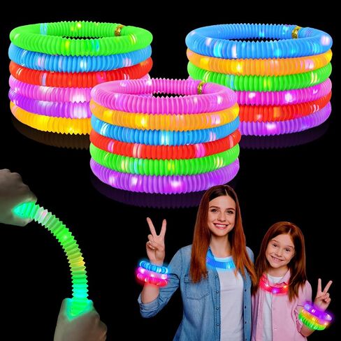 Glow Sticks Party Favors Supplies for Toddler 18 PCS,Camping Essentials Fidget Toys Gifts for Kids,Light up Pop Tubes Necklace ＆ Bracelet Accessories, Treats Non Candy for Halloween Birthday Wedding in Saudi Arabia