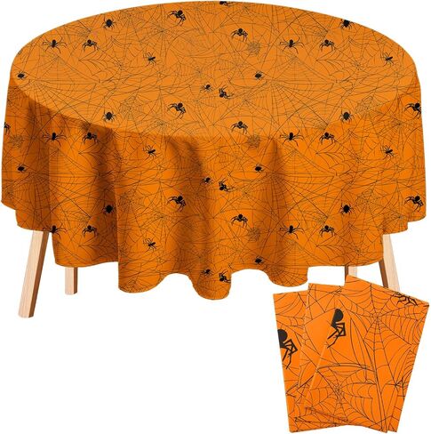 Oudain 3 Pcs Round Halloween Tablecloth 84 Inch Plastic Spider Web Tablecloth Disposable Cobweb Halloween Round Table Cover for Birthday Party Dining Table Decorations Supplies (Black) in Saudi Arabia