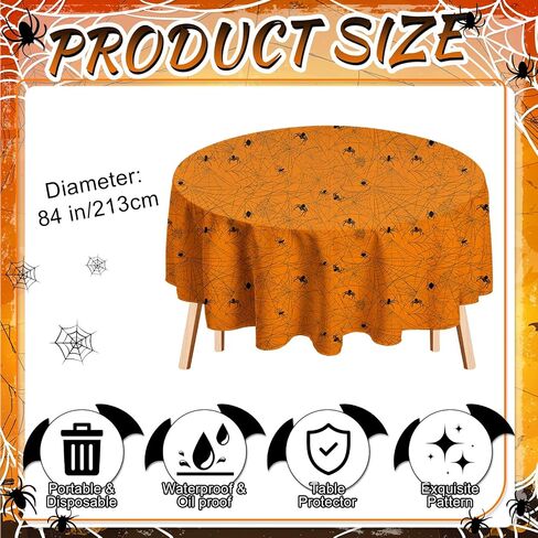 Oudain 3 Pcs Round Halloween Tablecloth 84 Inch Plastic Spider Web Tablecloth Disposable Cobweb Halloween Round Table Cover for Birthday Party Dining Table Decorations Supplies (Black) in Saudi Arabia