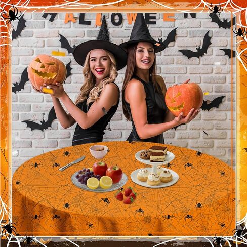 Oudain 3 Pcs Round Halloween Tablecloth 84 Inch Plastic Spider Web Tablecloth Disposable Cobweb Halloween Round Table Cover for Birthday Party Dining Table Decorations Supplies (Black) in Saudi Arabia