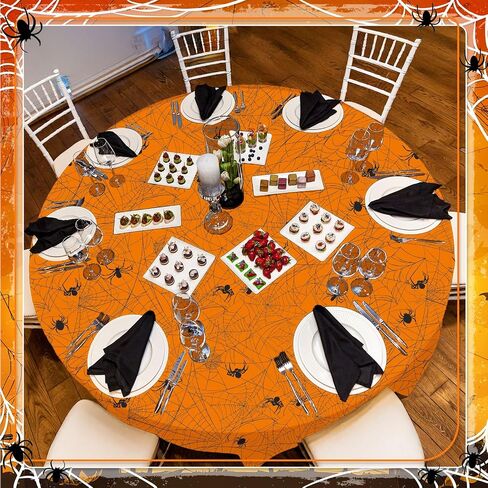 Oudain 3 Pcs Round Halloween Tablecloth 84 Inch Plastic Spider Web Tablecloth Disposable Cobweb Halloween Round Table Cover for Birthday Party Dining Table Decorations Supplies (Black) in Saudi Arabia