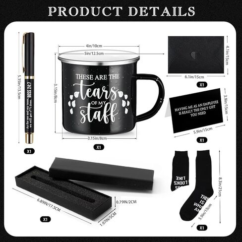 ReliThick 6 Pcs Funny Boss Gift for Men Included 12 oz Tears of My Staff Enamel Mug Socks Ballpoint Pen with Pen Box Card Envelope Boss's Day Birthday Retirement Gift for Bosses Leader Manager (Brown) in Kuwait