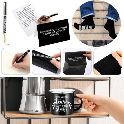 ReliThick 6 Pcs Funny Boss Gift for Men Included 12 oz Tears of My Staff Enamel Mug Socks Ballpoint Pen with Pen Box Card Envelope Boss's Day Birthday Retirement Gift for Bosses Leader Manager (Brown) in Kuwait