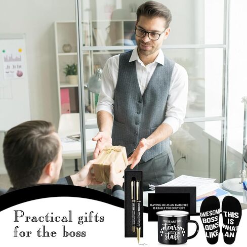 ReliThick 6 Pcs Funny Boss Gift for Men Included 12 oz Tears of My Staff Enamel Mug Socks Ballpoint Pen with Pen Box Card Envelope Boss's Day Birthday Retirement Gift for Bosses Leader Manager (Brown) in Kuwait