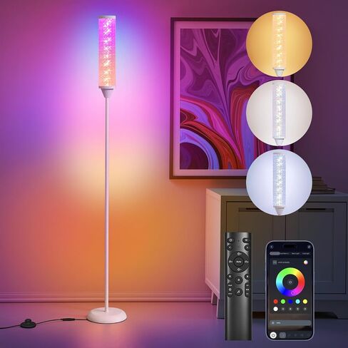 World Win Prism Glow Glow Lample مع تموج Watter ، مصباح أرضي RGB Smart RGB مع تحكم في التطبيق والتحكم عن بعد ، 16 م+ و 3 درجات حرارة ملونة ، مزامنة الموسيقى ، مصابيح دائمة حديثة لغرفة غرفة المعيشة in Saudi Arabia