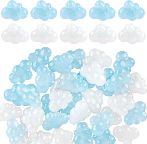 Framendino ، 50 Pack Cloud Resin Charms Bluk Flat Back Beads جميل بريق زرقاء زرقاء زرقاء قوس قزح تزيين لخزانة DIY Scrapbooking in Saudi Arabia