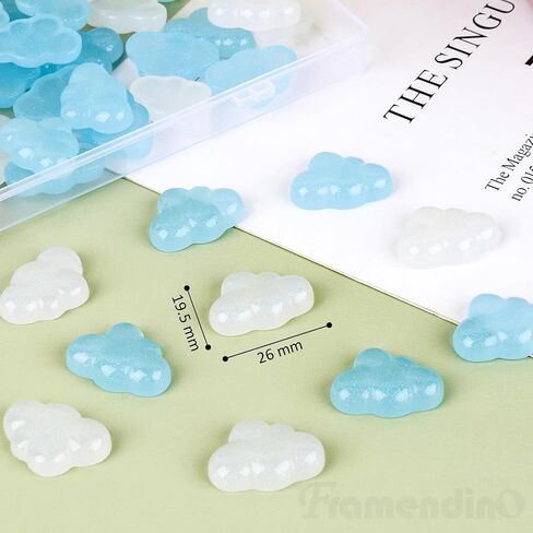 Framendino ، 50 Pack Cloud Resin Charms Bluk Flat Back Beads جميل بريق زرقاء زرقاء زرقاء قوس قزح تزيين لخزانة DIY Scrapbooking in Saudi Arabia