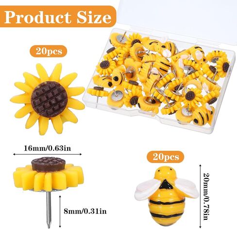 40 Pcs Sunflower Bee Push Pin Resin Flowers Bees Decorative Thumb Tacks with Box Push Pins Cork Board PushPins Thumbtacks for Bulletin Board Photos Wall Pin Home Office Decors Office Supplies in Saudi Arabia
