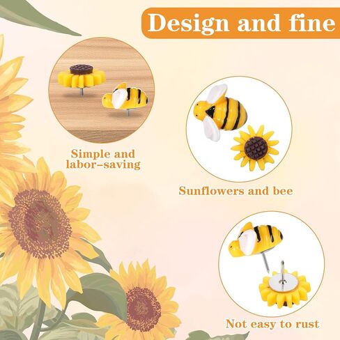 40 Pcs Sunflower Bee Push Pin Resin Flowers Bees Decorative Thumb Tacks with Box Push Pins Cork Board PushPins Thumbtacks for Bulletin Board Photos Wall Pin Home Office Decors Office Supplies in Saudi Arabia