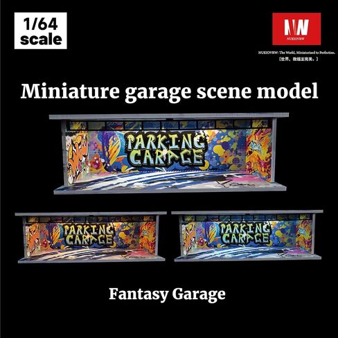 1/64 Diorama Car Garage Model,Fits for Hot Wheel Diecast Model Car,Tri-Color Dimmable LED Lighting Car Parking Lot Storage Model,with Acrylic Dust Door(L004-Fantasy Garage) in Saudi Arabia