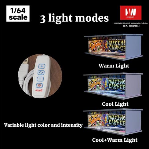 1/64 Diorama Car Garage Model,Fits for Hot Wheel Diecast Model Car,Tri-Color Dimmable LED Lighting Car Parking Lot Storage Model,with Acrylic Dust Door(L004-Fantasy Garage) in Saudi Arabia