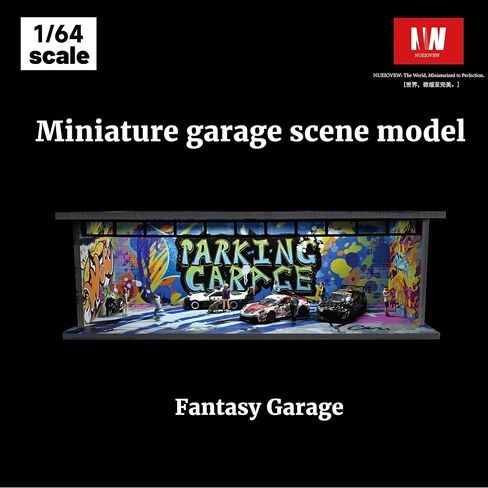 1/64 Diorama Car Garage Model,Fits for Hot Wheel Diecast Model Car,Tri-Color Dimmable LED Lighting Car Parking Lot Storage Model,with Acrylic Dust Door(L004-Fantasy Garage) in Saudi Arabia