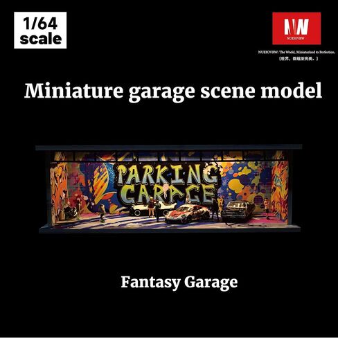 1/64 Diorama Car Garage Model,Fits for Hot Wheel Diecast Model Car,Tri-Color Dimmable LED Lighting Car Parking Lot Storage Model,with Acrylic Dust Door(L004-Fantasy Garage) in Saudi Arabia