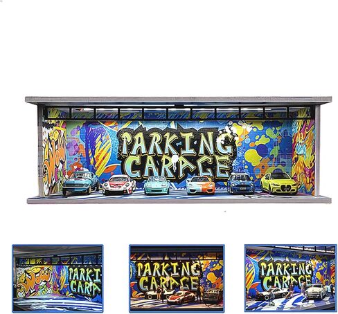 1/64 Diorama Car Garage Model,Fits for Hot Wheel Diecast Model Car,Tri-Color Dimmable LED Lighting Car Parking Lot Storage Model,with Acrylic Dust Door(L004-Fantasy Garage) in Saudi Arabia