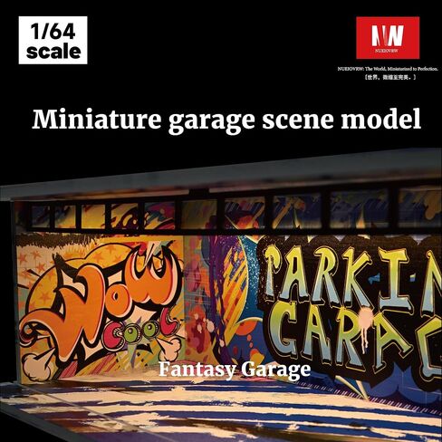 1/64 Diorama Car Garage Model,Fits for Hot Wheel Diecast Model Car,Tri-Color Dimmable LED Lighting Car Parking Lot Storage Model,with Acrylic Dust Door(L004-Fantasy Garage) in Saudi Arabia