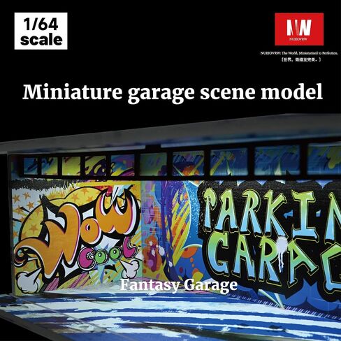 1/64 Diorama Car Garage Model,Fits for Hot Wheel Diecast Model Car,Tri-Color Dimmable LED Lighting Car Parking Lot Storage Model,with Acrylic Dust Door(L004-Fantasy Garage) in Saudi Arabia