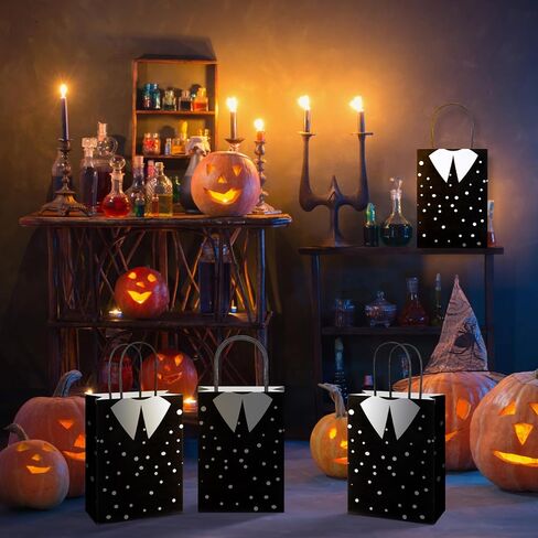 Gilprop 24 Pcs Halloween Paper Gift Bags with Handles Gothic Victorian Party Favor Bags for Candy Treat Goodie Dark Academia Birthday Party Supplies(Polka Dot) in Saudi Arabia