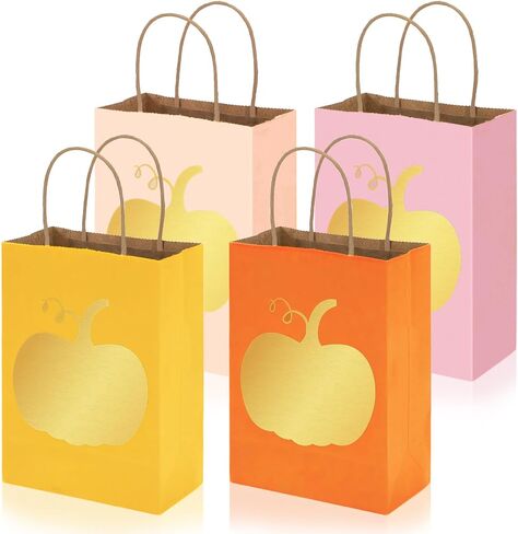 Whaline 36Pcs Fall Kraft Paper Gift Bags with Gold Pumpkin Candy Goodies Bags Grocery Shopping Treat Bags for Autumn Holiday Wedding Birthday Party Favors Supplies in Saudi Arabia