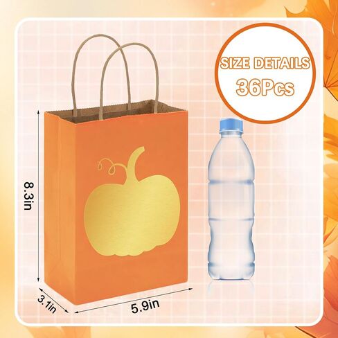 Whaline 36Pcs Fall Kraft Paper Gift Bags with Gold Pumpkin Candy Goodies Bags Grocery Shopping Treat Bags for Autumn Holiday Wedding Birthday Party Favors Supplies in Saudi Arabia