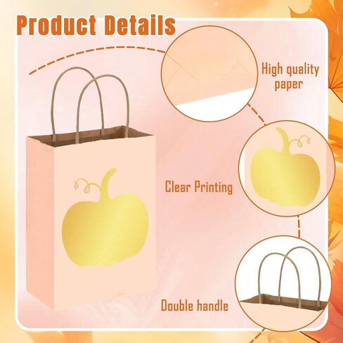 Whaline 36Pcs Fall Kraft Paper Gift Bags with Gold Pumpkin Candy Goodies Bags Grocery Shopping Treat Bags for Autumn Holiday Wedding Birthday Party Favors Supplies in Saudi Arabia