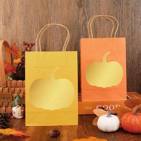 Whaline 36Pcs Fall Kraft Paper Gift Bags with Gold Pumpkin Candy Goodies Bags Grocery Shopping Treat Bags for Autumn Holiday Wedding Birthday Party Favors Supplies in Saudi Arabia