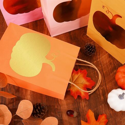 Whaline 36Pcs Fall Kraft Paper Gift Bags with Gold Pumpkin Candy Goodies Bags Grocery Shopping Treat Bags for Autumn Holiday Wedding Birthday Party Favors Supplies in Saudi Arabia