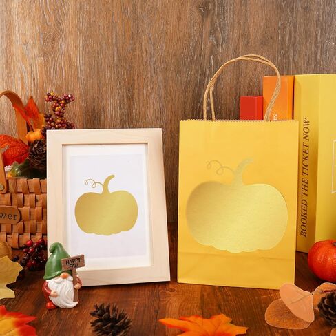 Whaline 36Pcs Fall Kraft Paper Gift Bags with Gold Pumpkin Candy Goodies Bags Grocery Shopping Treat Bags for Autumn Holiday Wedding Birthday Party Favors Supplies in Saudi Arabia