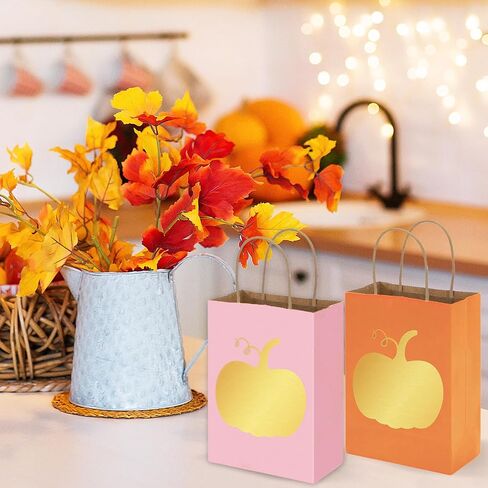 Whaline 36Pcs Fall Kraft Paper Gift Bags with Gold Pumpkin Candy Goodies Bags Grocery Shopping Treat Bags for Autumn Holiday Wedding Birthday Party Favors Supplies in Saudi Arabia