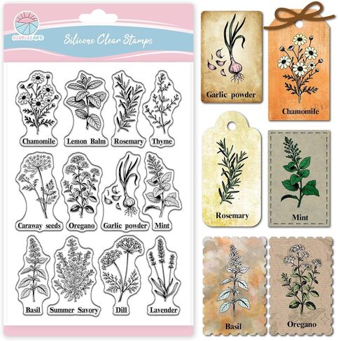 Globleland Spice Plants توضيحات توضيحية واضحة للبطاقات التي تصنع روزماري العطرية الشفافة دبابة الجدام ختم السيليكون in Saudi Arabia
