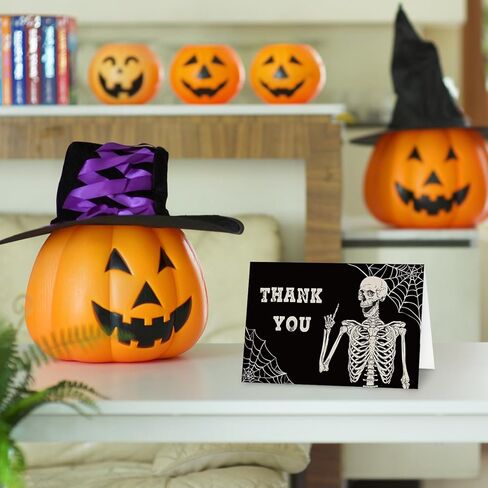 Whaline 32 Pack Halloween Thank You Cards Black Smiling Skildon بطاقات المعايدة بطاقات ملاحظات فارغة مع مظروف وملصقات لحفل عيد ميلاد العطلات ، 4 × 6 بوصة in Saudi Arabia
