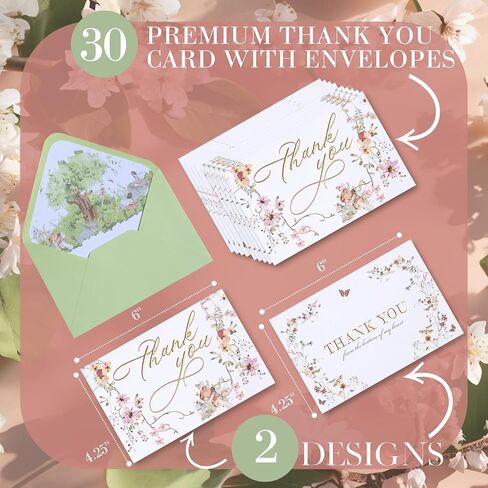 NUOERP Thank You Cards with Envelopes – 30 Pack Floral Foil Designs, 2 Elegant Styles on Premium Paper – Wedding, Baby Shower, Graduation, Bridal Shower, Business Thank You Notes, Greeting Cards in Saudi Arabia