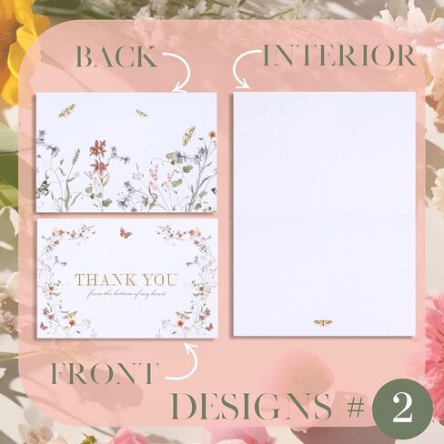 NUOERP Thank You Cards with Envelopes – 30 Pack Floral Foil Designs, 2 Elegant Styles on Premium Paper – Wedding, Baby Shower, Graduation, Bridal Shower, Business Thank You Notes, Greeting Cards in Saudi Arabia