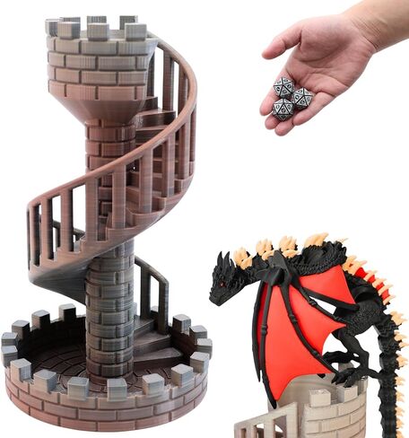 Wyvern Castle Dice Tower (مع 5 زهر متعدد السطوح وتنين) لألعاب الطاولة وألعاب D&D&RPG وديكور الطاولة المثالي والهدايا المفاجئة للحفلات (Red Black) in Kuwait
